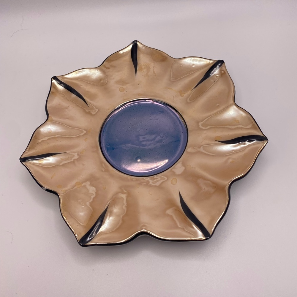 2 Vintage Handpainted Goldcastle Orange & Blue Lusterware Flower Plates 6” Japan